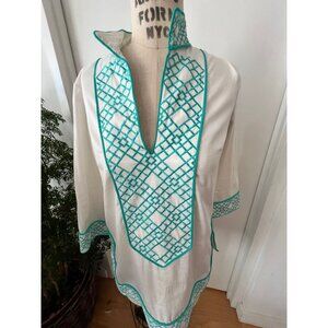 ELIZABETH McKAY White Tunic with Turquoise Embroidery Size 4